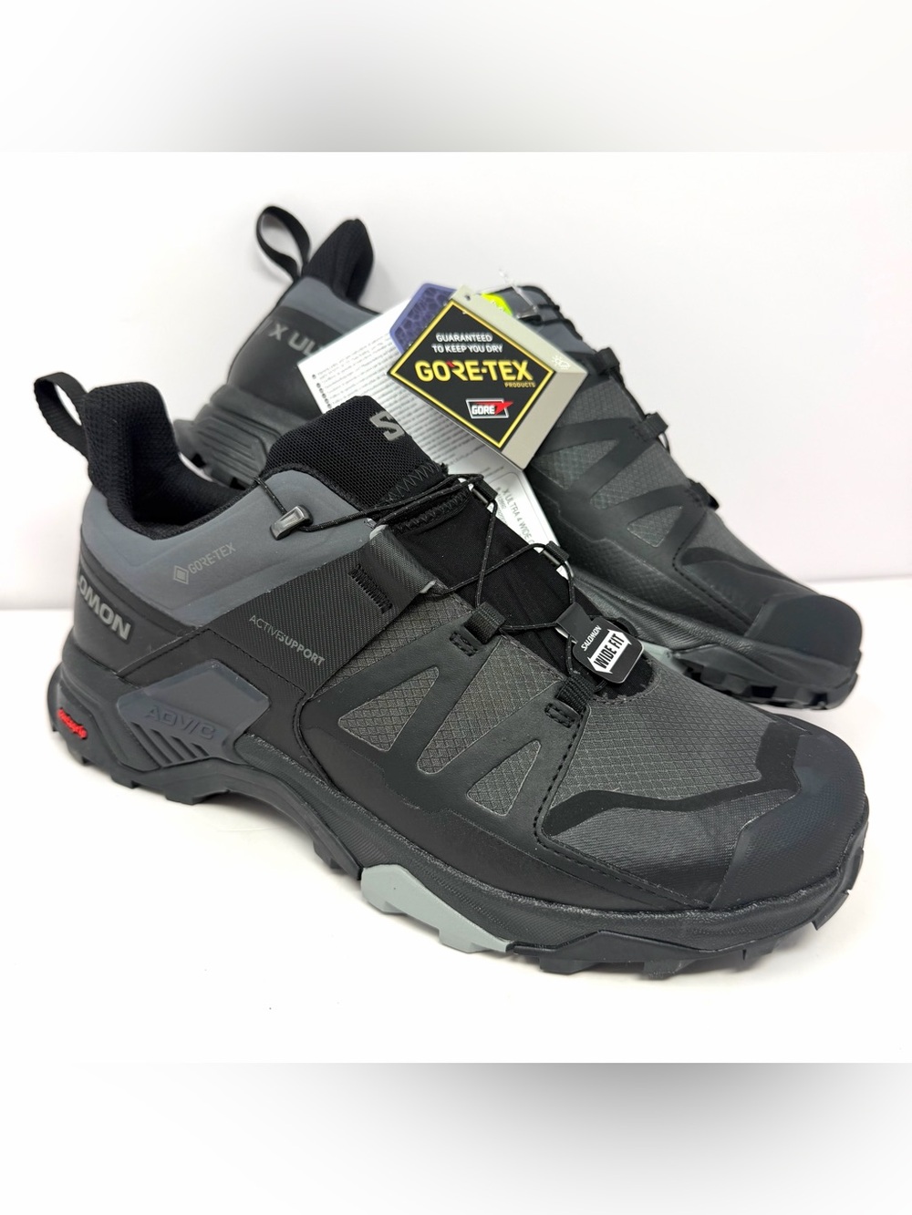 Salomon Men’s X Ultra 4 GTX Sz 9 EE Wide Hiking Shoes Boots Black 412892 NEW